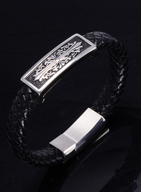 牛皮绳情侣编织手链潮牌CH十字架