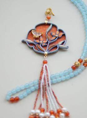 柒禧兰花非遗盘扣压襟项链礼物女