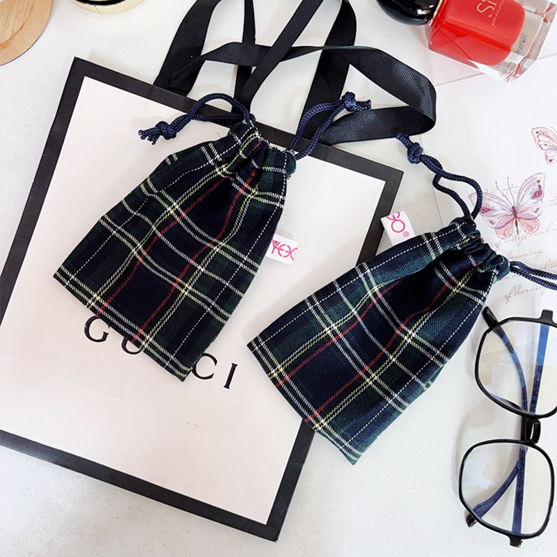 Plaid drawstring lipstick air cushion storage bag