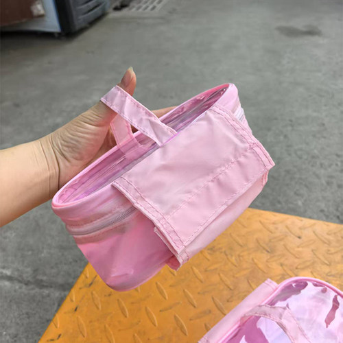 手拎透明可视拉链包便携出差旅行化妆包洗漱包小号菜篮手提收纳袋 - 图0