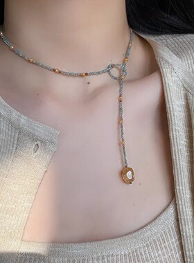 情人节 民族风小众天然石手作串珠项链复古新中式锁骨链 礼物