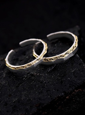 日落金山情侣戒指小众高级感ins男女对戒925纯银简约素圈开口指环