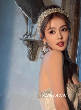 白鹿同款银色亮片发带宽边发箍高级感公主礼服头饰头箍飘带发饰女