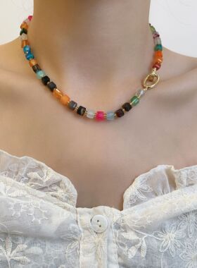 天然石方糖百搭轻奢女款网红项链爆款小众高级感女生精致气质