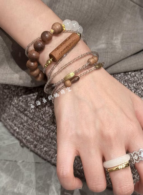 【暮声回想】天然茶水晶小米珠多戴设计款小红书爆款多圈时尚手串