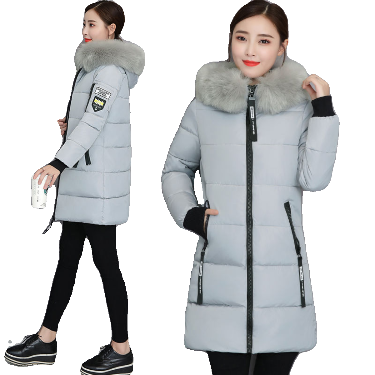 棉服女大毛领外套修身显瘦棉衣中长款大码棉