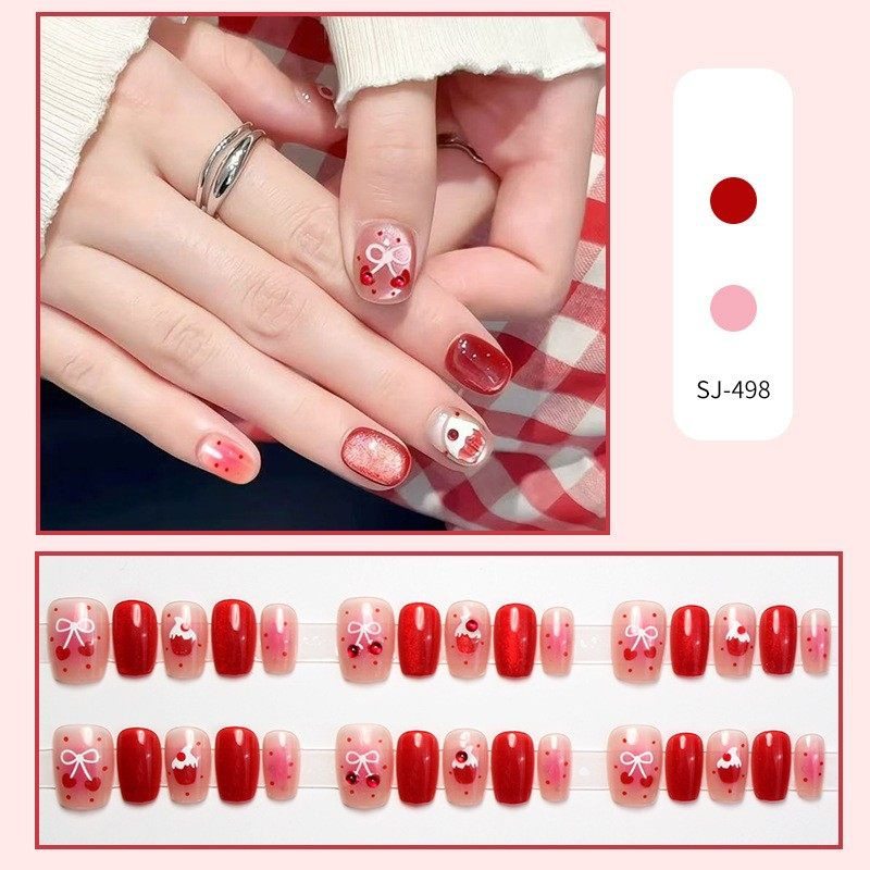 2026年新款儿童美甲穿戴甲感短款红色蛋糕小钻30片假指甲贴片,淘宝优惠券,粉丝福利购,淘宝优惠卷