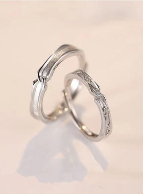 心意交织纯银情侣戒指简约高级感素圈对戒时尚创意感线条开口指环