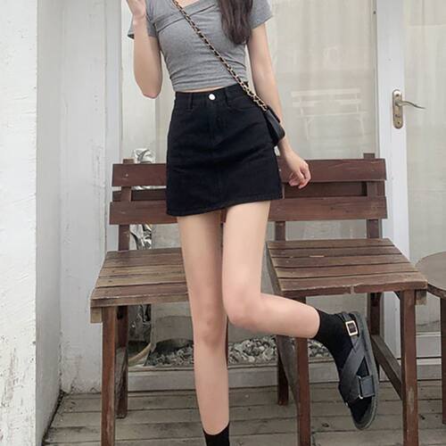 黑色牛仔短裙女半身裙2021年新款夏季高腰显瘦a字裙防走光包臀女 - 图2