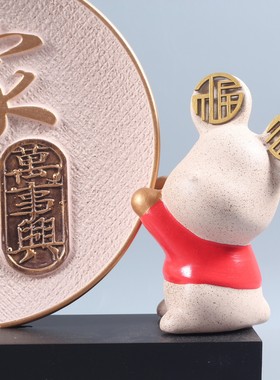 家和万事兴抱抱熊摆件玄关酒柜