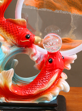 新款年年有余流沙画摆件客厅玄关酒柜电视柜家居新中式乔迁开业