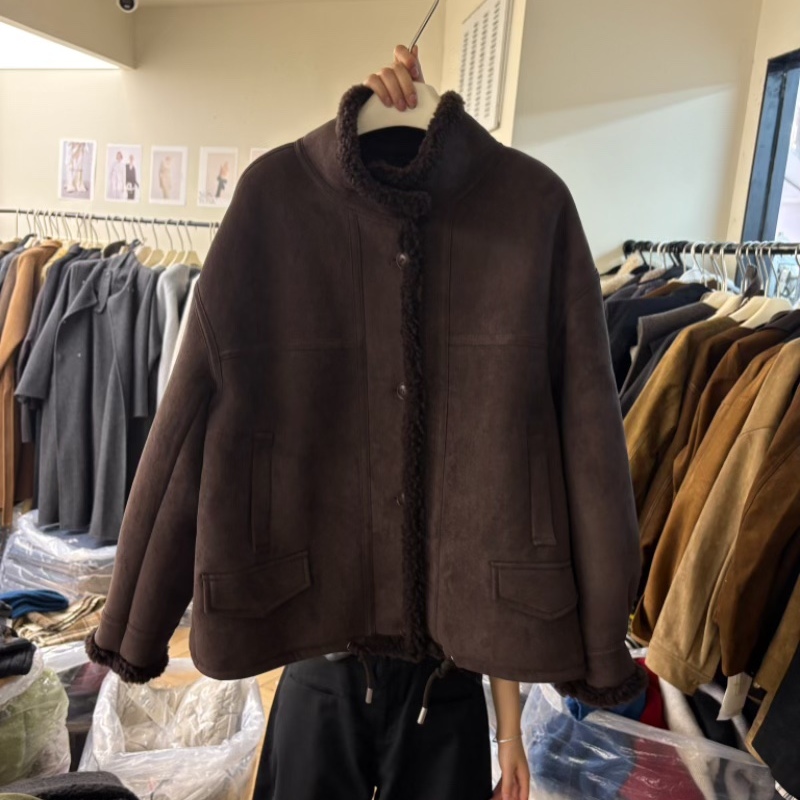 年轻款羊剪绒羊羔毛皮草外套女小个子立领保暖皮毛一体毛毛外套 - 图1