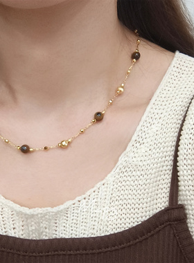 复古巴洛克虎眼石串珠项链