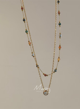 MAPG洗澡不掉色 简约单钻小彩石蝴蝶叠戴波西米亚钛钢ins百搭项链