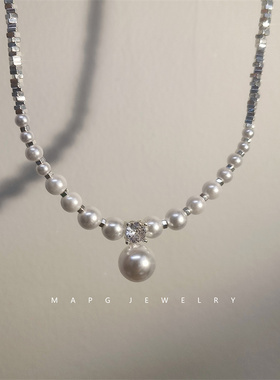 高级感ins珍珠碎银子项链