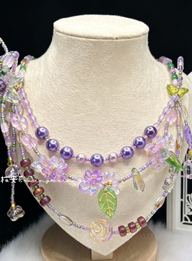 「春日紫藤」原创设计紫绿撞色项链小众古风新中式极繁风锁骨链女