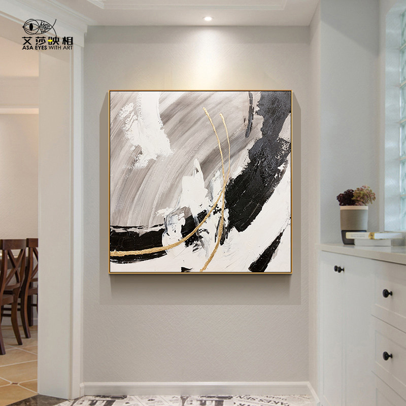 轻奢现代极简立体抽象装饰画手绘油画玄关客厅餐厅画走廊挂画定制_虎窝淘