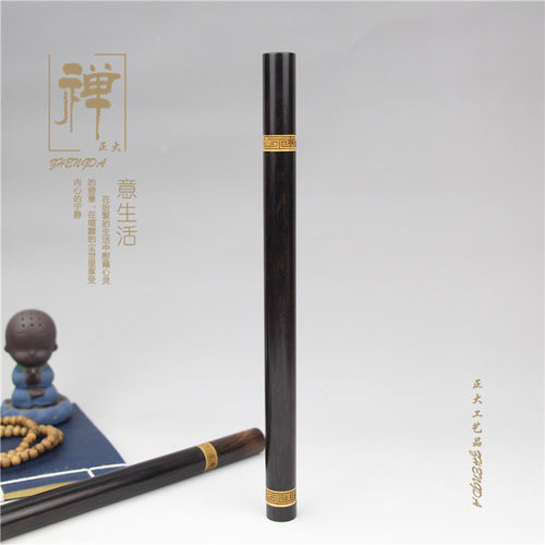 正大 创意黑檀木镶黄杨木雕刻回纹长款拔口线香筒 木质香 卧香盒 - 图3
