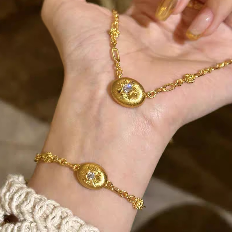 S925 sterling silver! Brushed small silver beans and small golden beans bracelet necklace ring Italian craft fabric family style light luxury