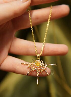 以光之形橙色火彩水晶锁骨链