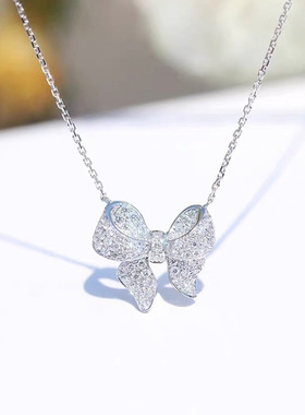 满钻蝴蝶结吊坠ins风格气质甜美端项链小众设计感锁骨链
