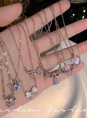 韩国ins风珍珠锆石钛钢项链女百搭小众高级感锁骨链仙女饰品批发