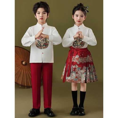 元旦儿童演出服小学生合唱服装女童马面裙古装幼儿园中国风表演服 - 图0