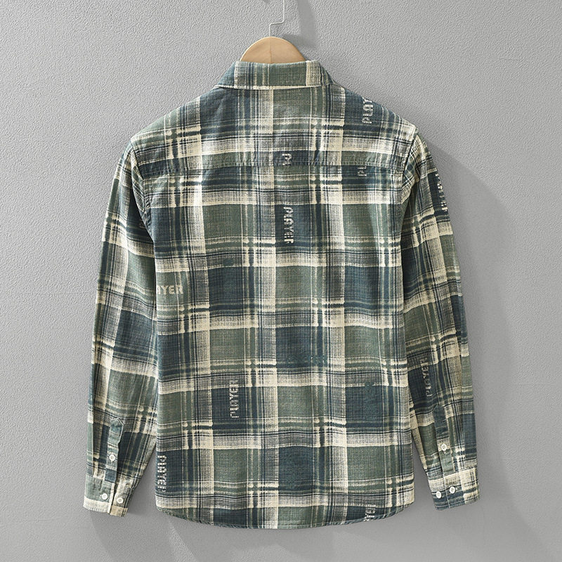 日系潮流格子长袖衬衫男士百搭文艺时尚休闲宽松衬衣外套上衣7382,淘宝优惠券,粉丝福利购,淘宝优惠卷