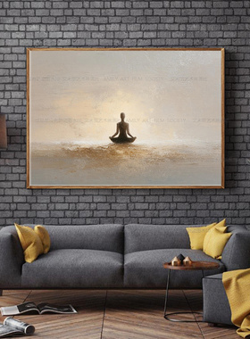 瑜伽馆装饰画人物冥想欧姆图挂画佛陀坐姿禅意普拉提工作室墙壁画