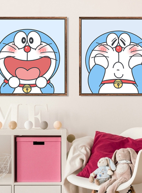哆啦A梦挂画儿童房卧室床头装饰画可爱幼儿园卡通动漫机器猫壁画