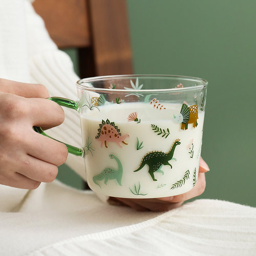 蓝莲花家居ins风早餐杯玻璃家用牛奶杯大容量燕麦杯卡通马克杯子 - 图2