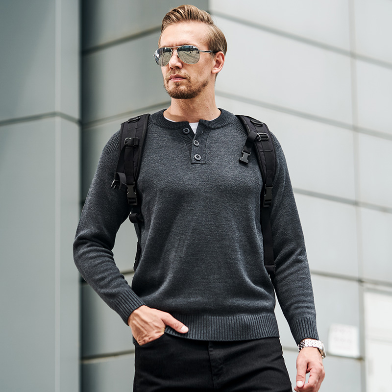 龙牙新品隐鳞美丽诺羊毛亨利领套头毛衣加强版男士美利奴美丽诺 - 图0