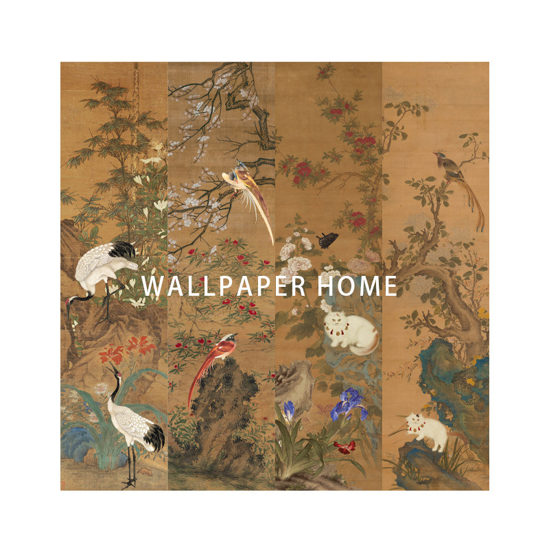 小红书定制复古新中式屏风墙纸客厅卧室DIY花鸟壁画背景屏风壁画i,淘宝优惠券,粉丝福利购,淘宝优惠卷