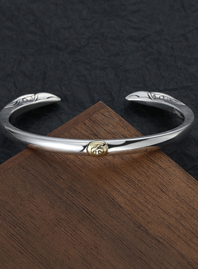 s925个性印第安风手镯潮男女情侣款纯银可调节手环双鹰窄版镯子