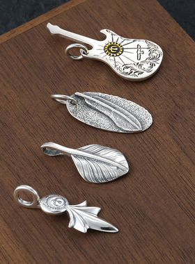 高桥情侣吉他吊坠s925银做旧泰银