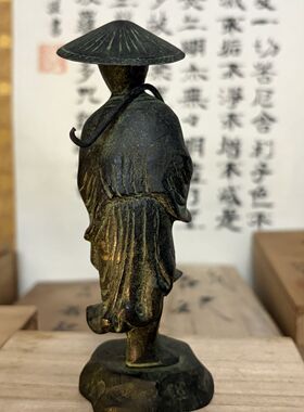 日本回流铜挑水妇人，人物摆件