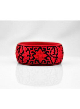 朱砂漆雕本命年红色护身手环手镯