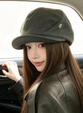 韩系复古八角画家贝雷帽女显脸小