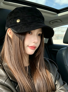 韩版鹿皮绒金属小标马术帽女