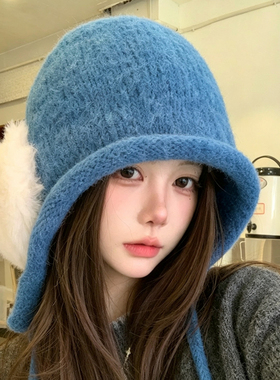 秋冬保暖护耳显脸小针织帽女款