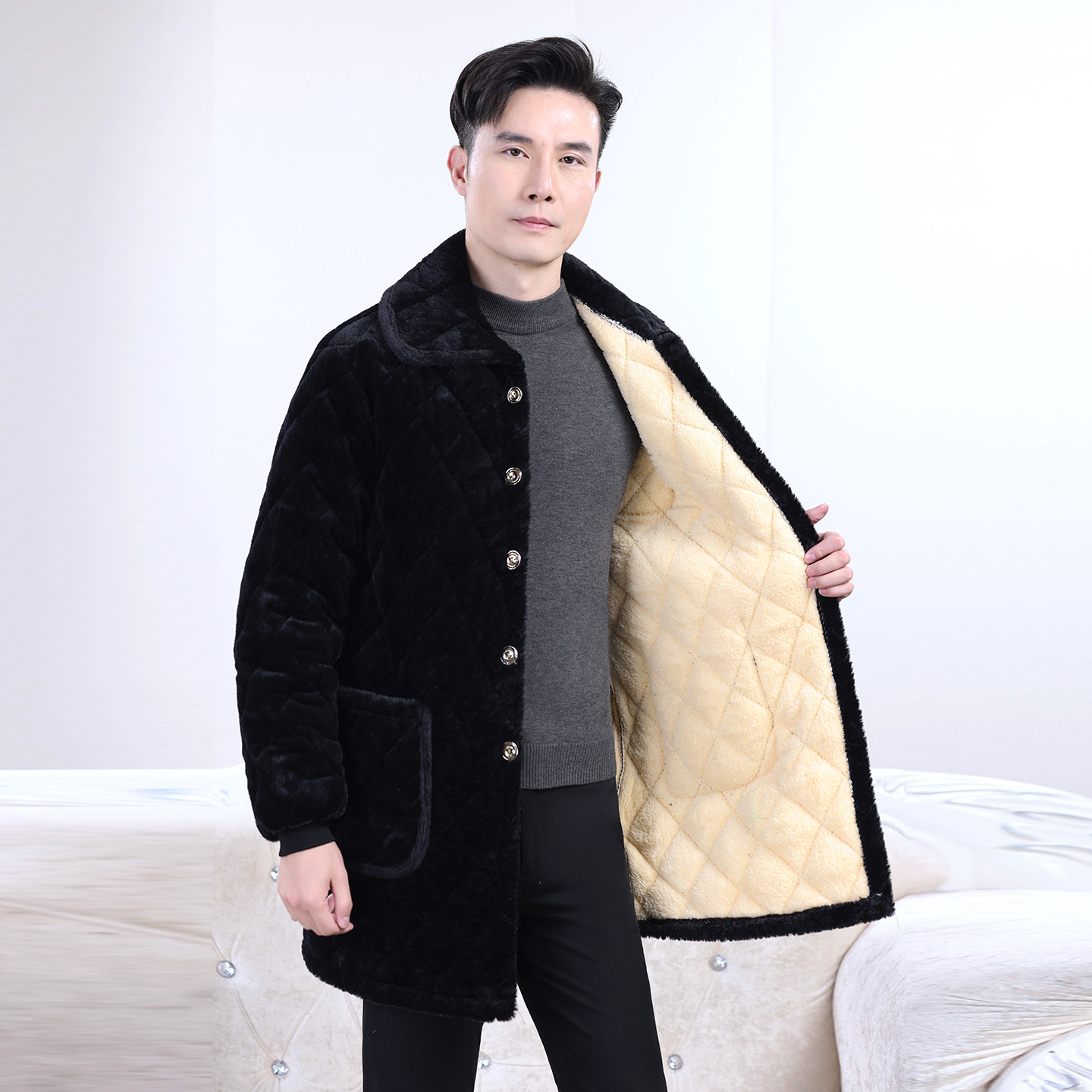 防貂绒加绒加厚男士棉袄外穿加厚耐脏棉衣中长款宽松大码棉服保暖,淘宝优惠券,粉丝福利购,淘宝优惠卷