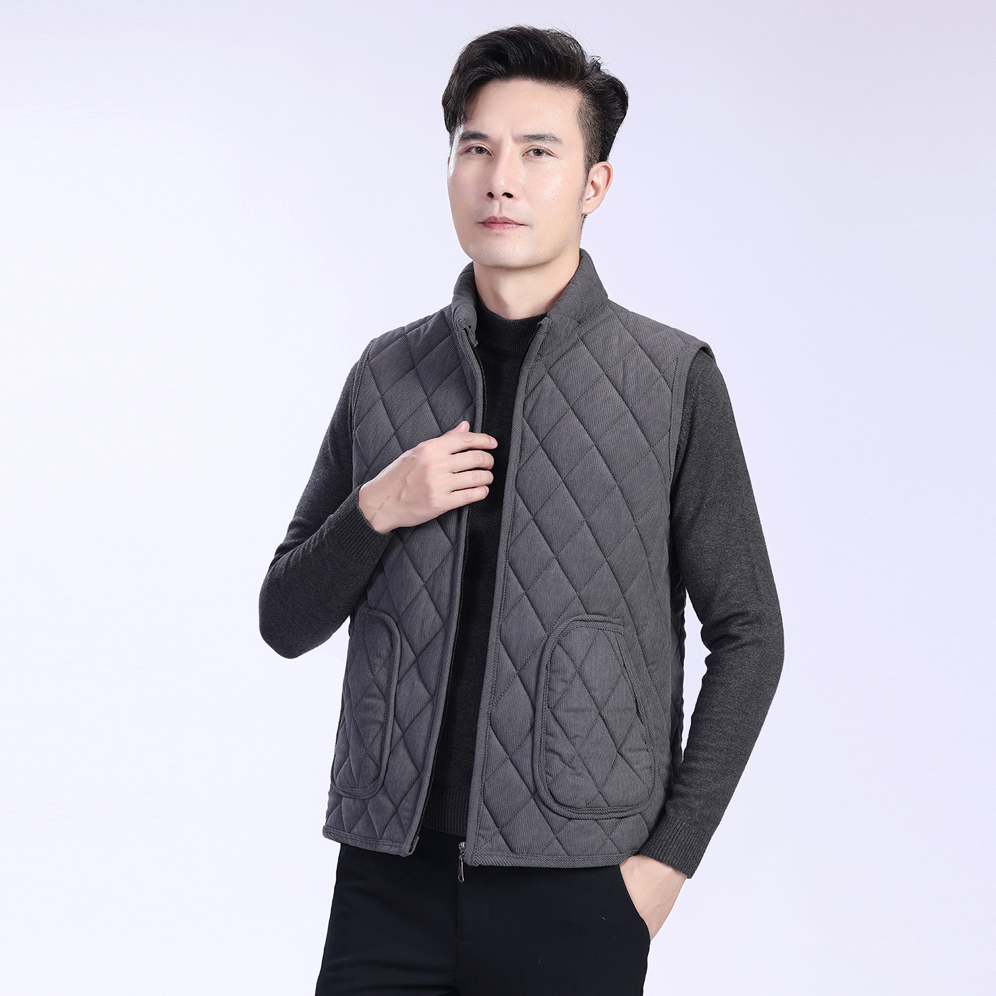 男士新款爸爸秋冬加绒加厚三层加棉保暖马甲内搭外穿时尚拉链款,淘宝优惠券,粉丝福利购,淘宝优惠卷