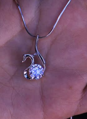 钻石925纯银蛇骨链吊坠