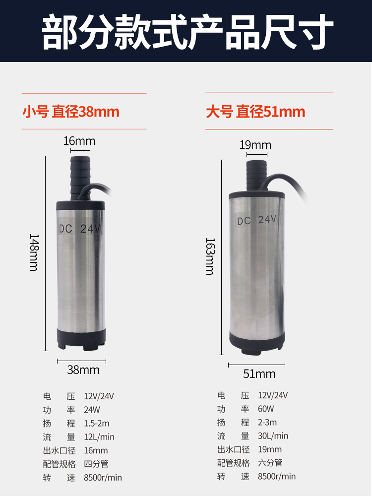 不锈钢直流抽酒泵酒水柴油泵煤油泉水12V24V220V潜水小型水泵家用