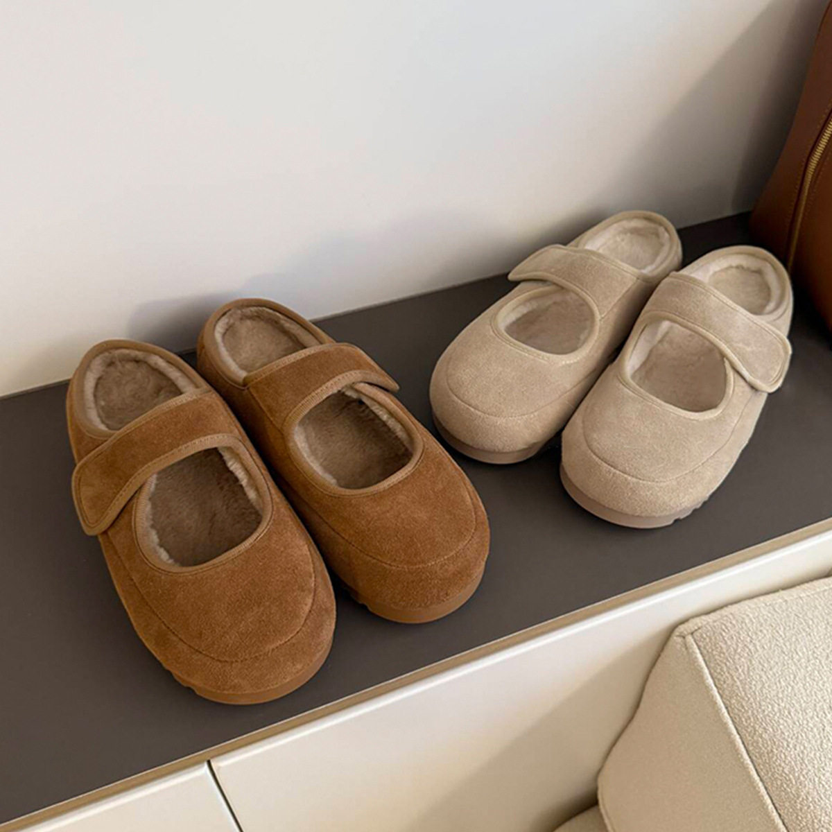 复古磨砂勃肯鞋女魔术贴平底包头乐福鞋加绒保暖棉鞋,淘宝优惠券,粉丝福利购,淘宝优惠卷