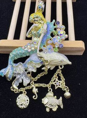 中古vintage时尚百搭经典款新品珐琅美人鱼流苏KF磁铁吊坠YS