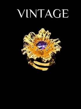 文艺复古电镀真金立体花卉小众