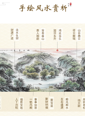 手绘旭日东升国画山水画靠山挂画