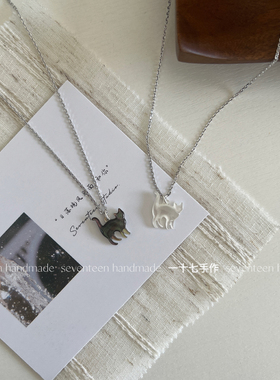 可爱喵s925银项链一十七手作黑贝
