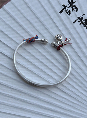 中式999足银国风牡丹手镯女